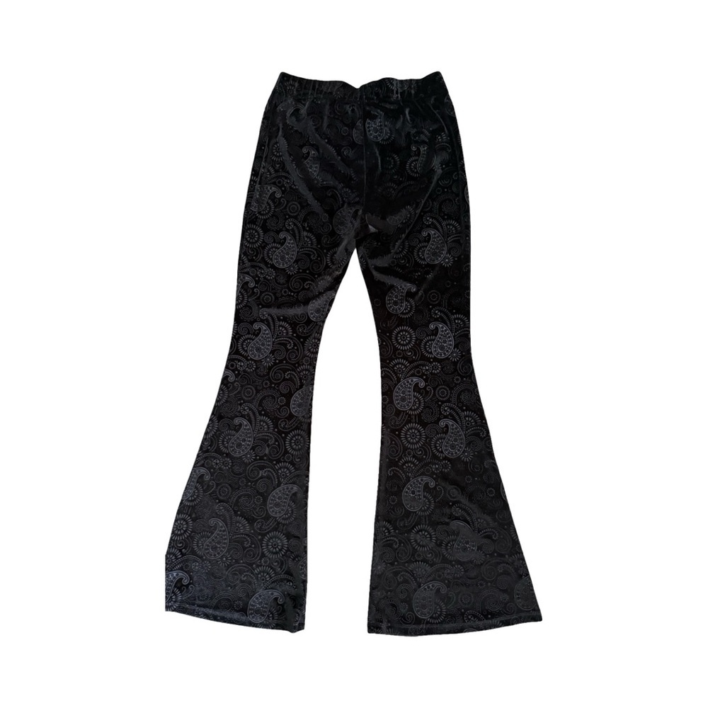 Goth Velvet Boho Gypsy Black Paisley Flare Pants - Picture 9 of 11